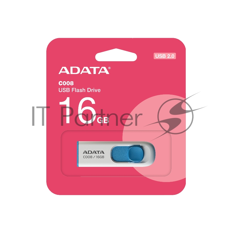 Флешка USB ADATA C008 (AC008-16G-RWE), 16Gb, USB 2.0, R/W 15/5, белый/синий