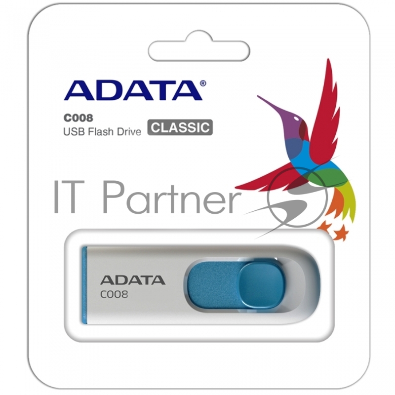 Флешка USB ADATA C008 (AC008-16G-RWE), 16Gb, USB 2.0, R/W 15/5, белый/синий