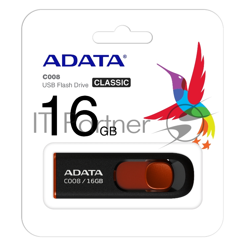 Флешка USB ADATA Classic C008 (AC008-16G-RKD), 16Gb, USB 2.0, R/W 30/6, черный/красный