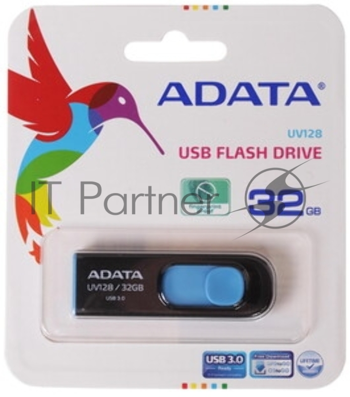 Флешка USB ADATA UV128 (AUV128-32G-RBE), 32Gb, USB 3.0, R/W 100/30, черный/синий