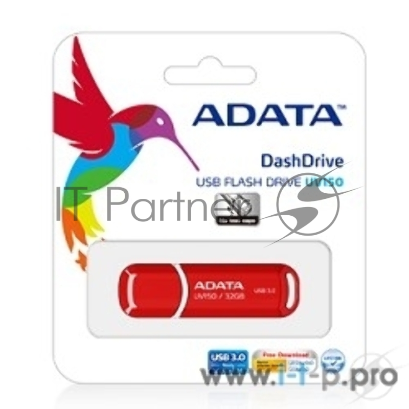 Флешка USB ADATA UV150 (AUV150-32G-RRD), 32Gb, USB 3.0, R/W 35/10, красный