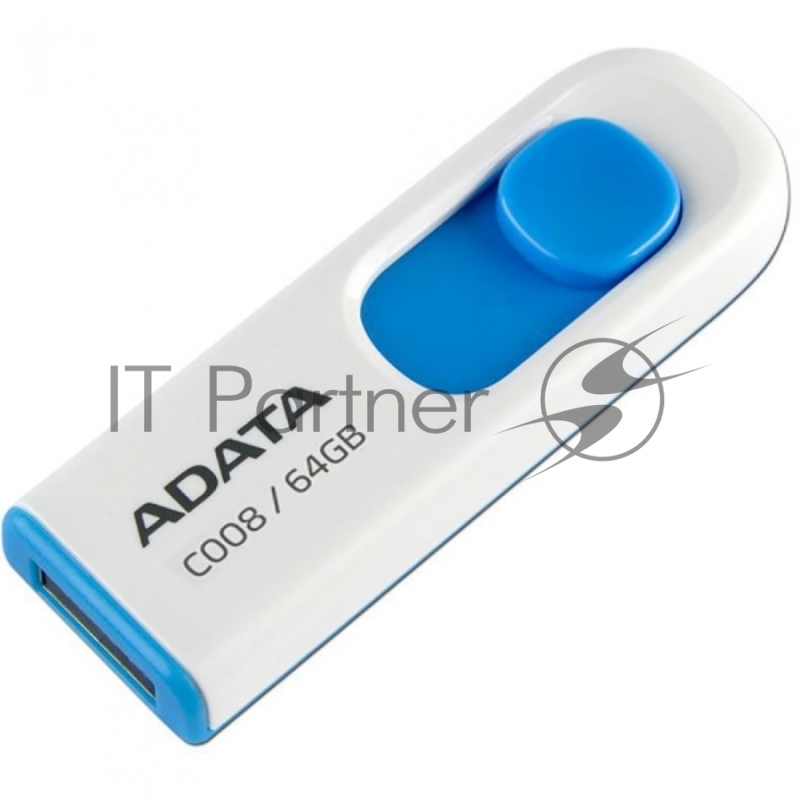 Флешка USB ADATA С008 (AC008-64G-RWE), 64Gb, USB 2.0, R/W 15/5, белый/синий