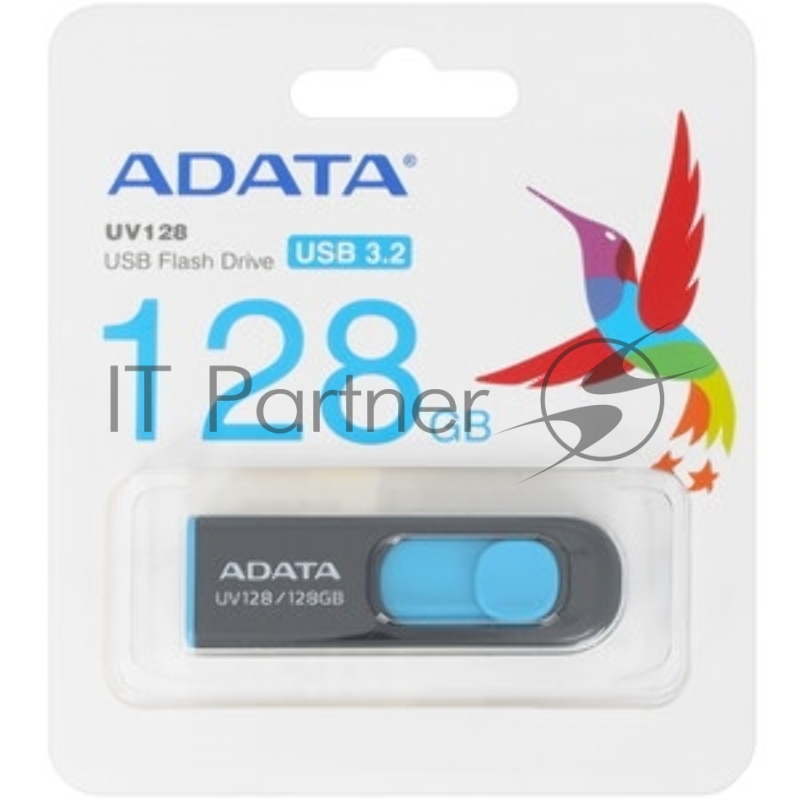 Флешка USB ADATA UV128 (AUV128-128G-RBE), 128Gb, USB 3.0, R/W 100/30, черный/синий
