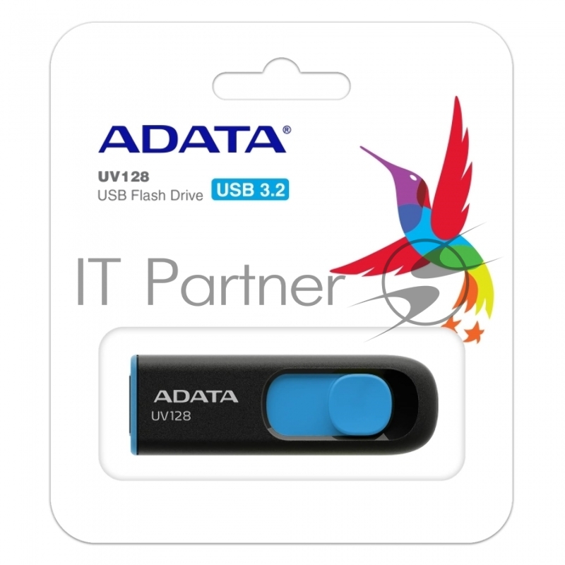 Флешка USB ADATA UV128 (AUV128-128G-RBE), 128Gb, USB 3.0, R/W 100/30, черный/синий