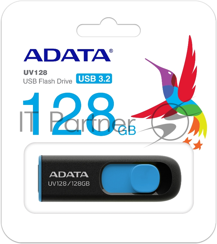 Флешка USB ADATA UV128 (AUV128-128G-RBE), 128Gb, USB 3.0, R/W 100/30, черный/синий