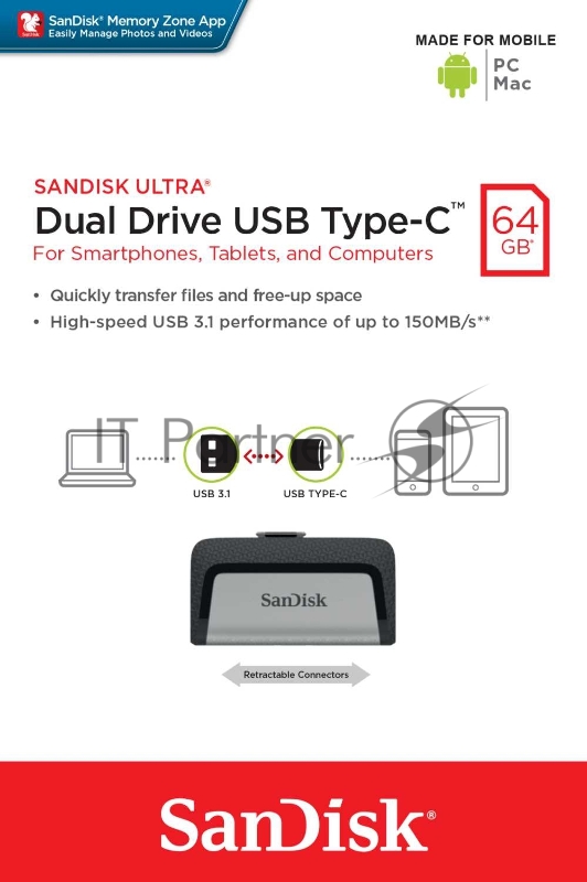 Флешка USB Sandisk 64Gb Ultra Dual SDDDC2-064G-G46 USB 3.0 серый/узор