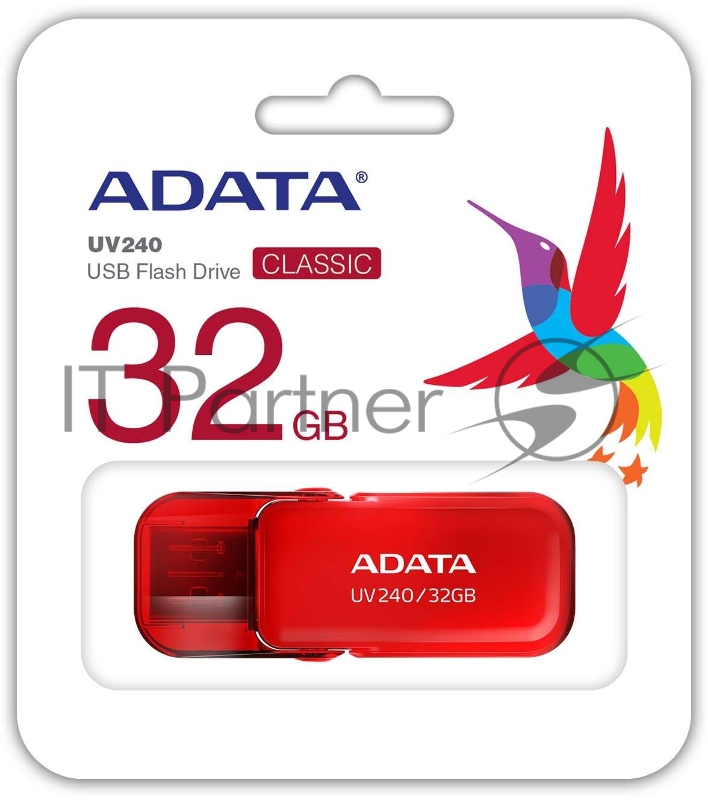 Флешка USB ADATA UV240 (AUV240-32G-RRD), 32Gb, USB 2.0, R/W 15/5, красный
