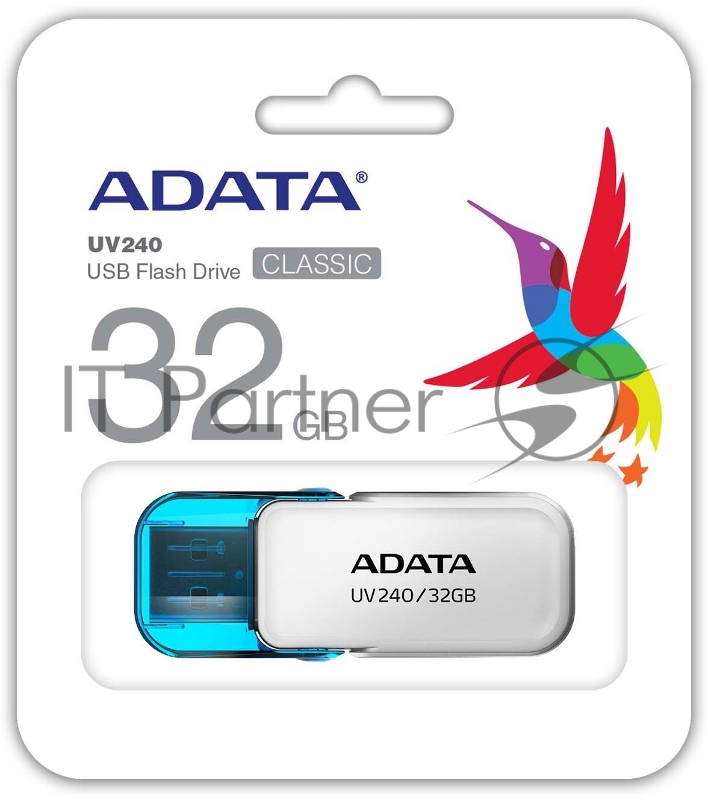Флешка USB ADATA UV240 (AUV240-32G-RWH), 32Gb, USB 2.0, R/W 15/5, белый/синий