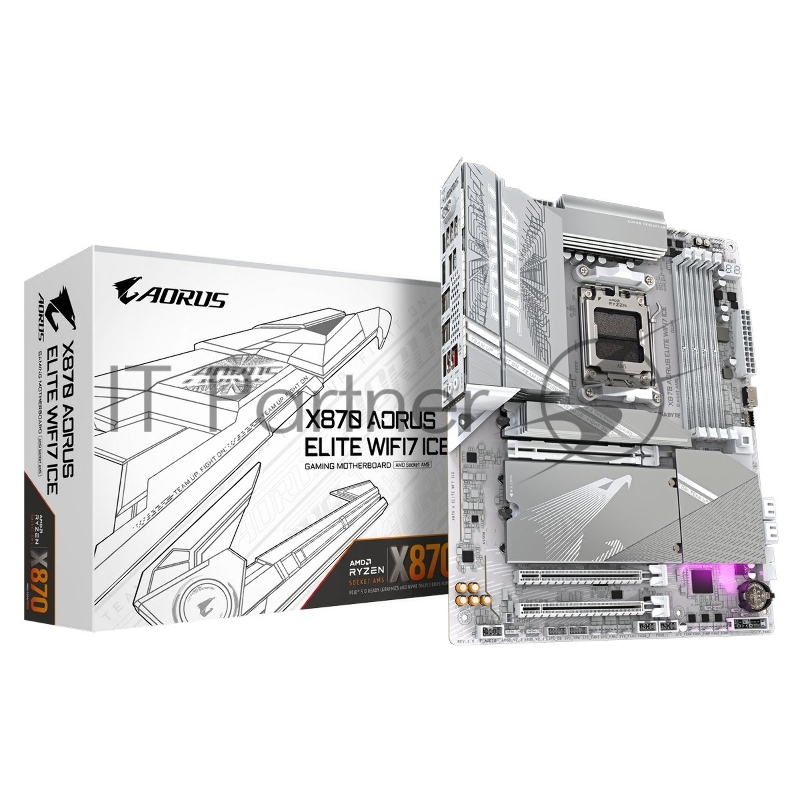 Материнская плата Gigabyte X870 A ELITE WIFI7 ICE, AM5, AMD X870, 4xDDR5, 4xSATA, 4xM.2, 1xPCI-E 5.0 x16, 1xPCI-E 4.0 x4, 1xPCI-E 3.0 x2, 1xHDMI, 1x 2.5Gb LAN, 2xUSB-C 4.0, 2xUSB 3.2 Gen 2, 4xUSB 3.2 Gen 1, 4xUSB 2.0, 2x3.5 мм, 7.1, ATX