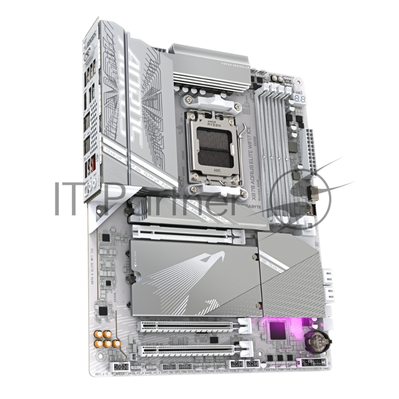 Материнская плата Gigabyte X870 A ELITE WIFI7 ICE, AM5, AMD X870, 4xDDR5, 4xSATA, 4xM.2, 1xPCI-E 5.0 x16, 1xPCI-E 4.0 x4, 1xPCI-E 3.0 x2, 1xHDMI, 1x 2.5Gb LAN, 2xUSB-C 4.0, 2xUSB 3.2 Gen 2, 4xUSB 3.2 Gen 1, 4xUSB 2.0, 2x3.5 мм, 7.1, ATX