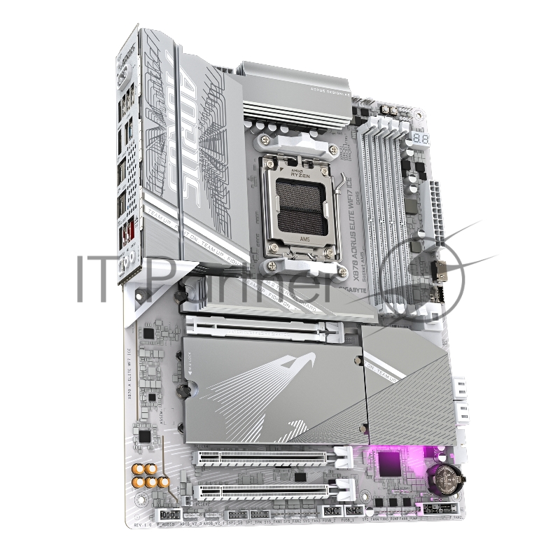 Материнская плата Gigabyte X870 A ELITE WIFI7 ICE, AM5, AMD X870, 4xDDR5, 4xSATA, 4xM.2, 1xPCI-E 5.0 x16, 1xPCI-E 4.0 x4, 1xPCI-E 3.0 x2, 1xHDMI, 1x 2.5Gb LAN, 2xUSB-C 4.0, 2xUSB 3.2 Gen 2, 4xUSB 3.2 Gen 1, 4xUSB 2.0, 2x3.5 мм, 7.1, ATX