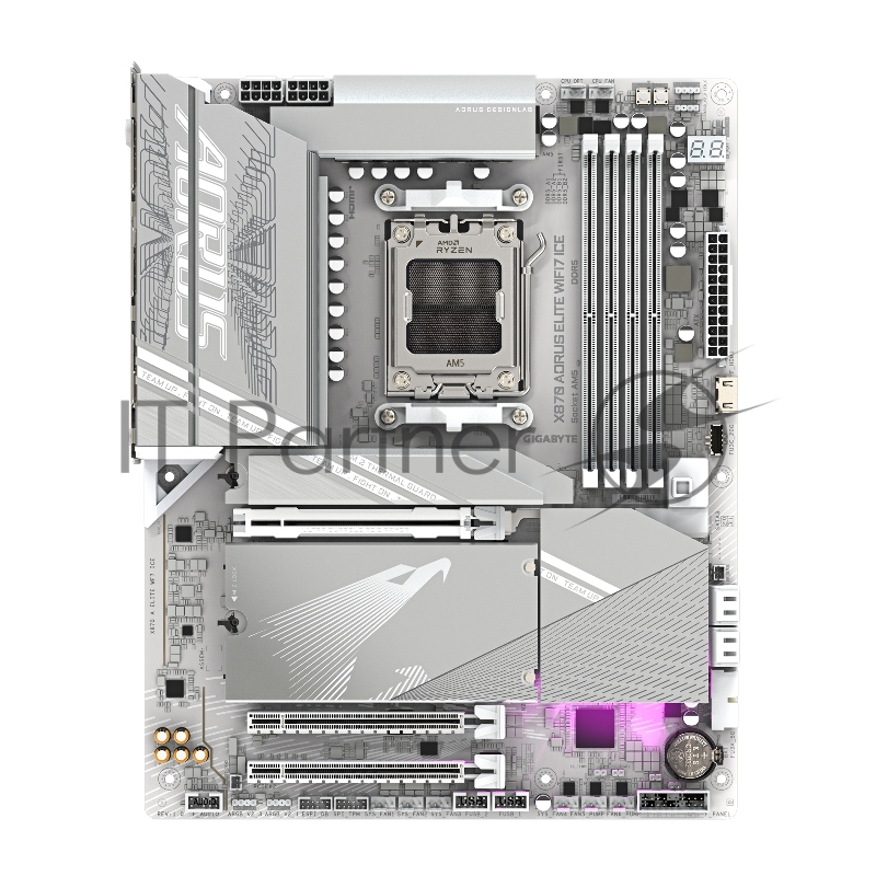 Материнская плата Gigabyte X870 A ELITE WIFI7 ICE, AM5, AMD X870, 4xDDR5, 4xSATA, 4xM.2, 1xPCI-E 5.0 x16, 1xPCI-E 4.0 x4, 1xPCI-E 3.0 x2, 1xHDMI, 1x 2.5Gb LAN, 2xUSB-C 4.0, 2xUSB 3.2 Gen 2, 4xUSB 3.2 Gen 1, 4xUSB 2.0, 2x3.5 мм, 7.1, ATX