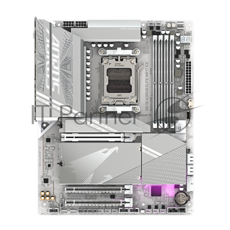 Материнская плата Gigabyte X870 A ELITE WIFI7 ICE, AM5, AMD X870, 4xDDR5, 4xSATA, 4xM.2, 1xPCI-E 5.0 x16, 1xPCI-E 4.0 x4, 1xPCI-E 3.0 x2, 1xHDMI, 1x 2.5Gb LAN, 2xUSB-C 4.0, 2xUSB 3.2 Gen 2, 4xUSB 3.2 Gen 1, 4xUSB 2.0, 2x3.5 мм, 7.1, ATX