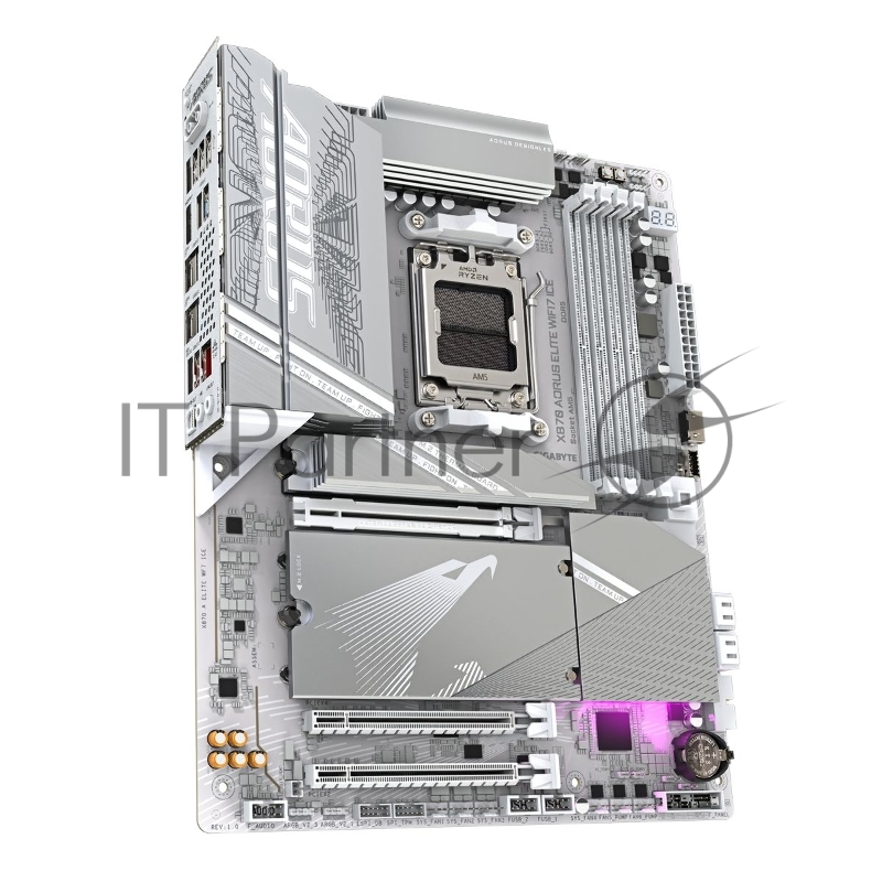 Материнская плата Gigabyte X870 A ELITE WIFI7 ICE, AM5, AMD X870, 4xDDR5, 4xSATA, 4xM.2, 1xPCI-E 5.0 x16, 1xPCI-E 4.0 x4, 1xPCI-E 3.0 x2, 1xHDMI, 1x 2.5Gb LAN, 2xUSB-C 4.0, 2xUSB 3.2 Gen 2, 4xUSB 3.2 Gen 1, 4xUSB 2.0, 2x3.5 мм, 7.1, ATX