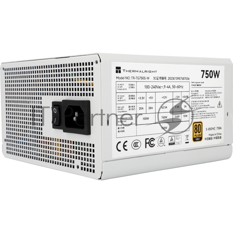 Блок питания ПК Thermalright, 750W 80+ Gold (ATX, 3.0, PCIe 5.0, Non-modular, 1x24(20+4)pin, 1xCPU 8(4+4)pin, 2xPCIe*2 8(6+2)pin, 5xSATA3, 1x12+4pin (12VHPWR PCIe 5.0 12+4pin 600mm), 3xMOLEX4pin, Active, 120x120mm, 150x140x86mm, APFC, white)