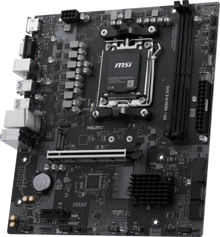 Материнская плата MSI PRO B850M-E EVO B850, AM5, 2*DDR5, 1*PCIEx16, 1*PCIEx1, 1*M.2, 6*USB3.2Gen1, 6*USB2.0, 4*SATA3.0, 2.5G, VGA, HDMI, M-ATX, RTL