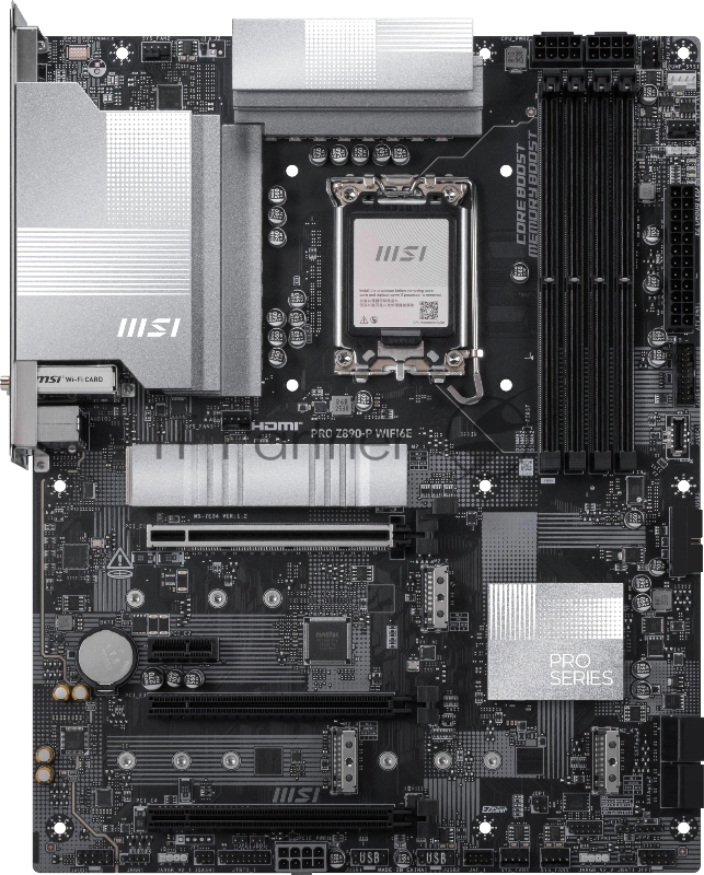 Материнская плата MSI PRO Z890-P WIFI6E Z890, LGA1851, 4*DDR5, 3*PCIEx16, 1*PCIEx1, 4*M.2, 2*TypeC, 1*USB3.2 Gen2, 6*USB3.2 Gen1, 8*USB2.0, 4*SATA3, 5G, DP, HDMI, ATX, RTL