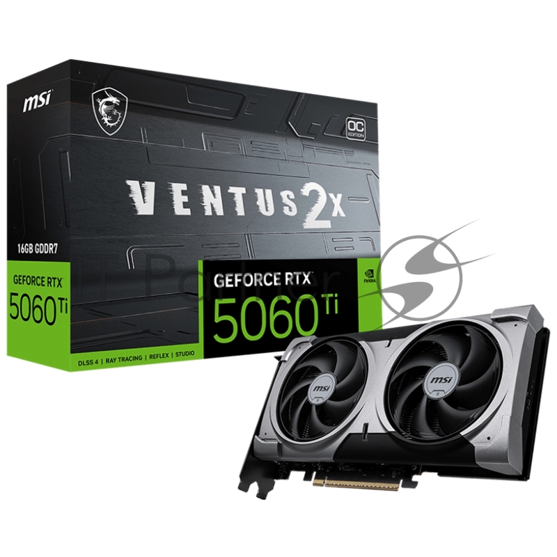 Видеокарта MSI RTX 5060 TI 16G VENTUS 2X PLUS, NVIDIA RTX 5060 Ti, 16 ГБ GDDR7, 128 бит, PCI-e 5.0, 1xHDMI, 3xDP, 2602 МГц