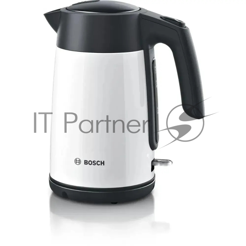 Чайник электрический Bosch TWK7L461, 1.7 л, 2400 Вт., нерж.сталь, покрытая эмалью, белый,шкала уровня воды