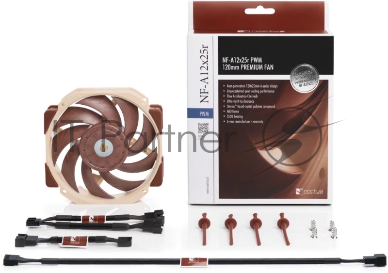 Кулер для корпуса/ Case Cooler Noctua NF-A12x25r PWM (120x120x25mm, 4-pin PWM, 60.1CFM, 22.6dBA, 2000RPM, Beige/Brown)