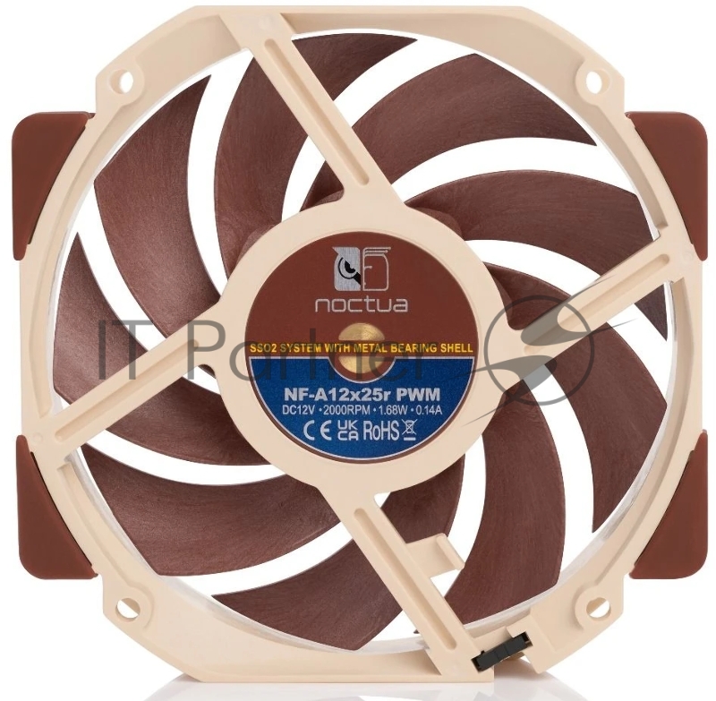 Кулер для корпуса/ Case Cooler Noctua NF-A12x25r PWM (120x120x25mm, 4-pin PWM, 60.1CFM, 22.6dBA, 2000RPM, Beige/Brown)