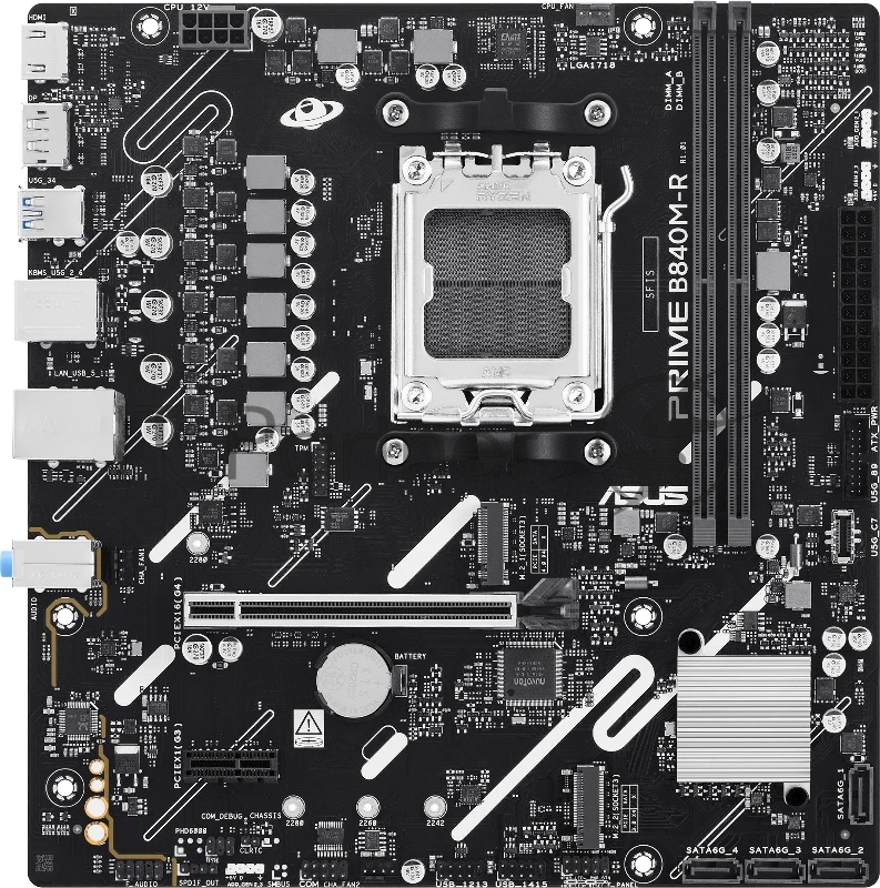 Материнская плата Asus PRIME B840M-R Socket AM5 AMD B840 2xDDR5 mATX AC`97 8ch(7.1) GbLAN RAID+HDMI+DP