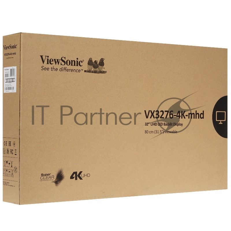 Монитор ViewSonic 31.5 VX3276-4K-MHD-2 серебристый VA LED 16:9 HDMI M/M матовая 350cd 178гр/178гр 3840x2160 60Hz DP 4K 6.9кг