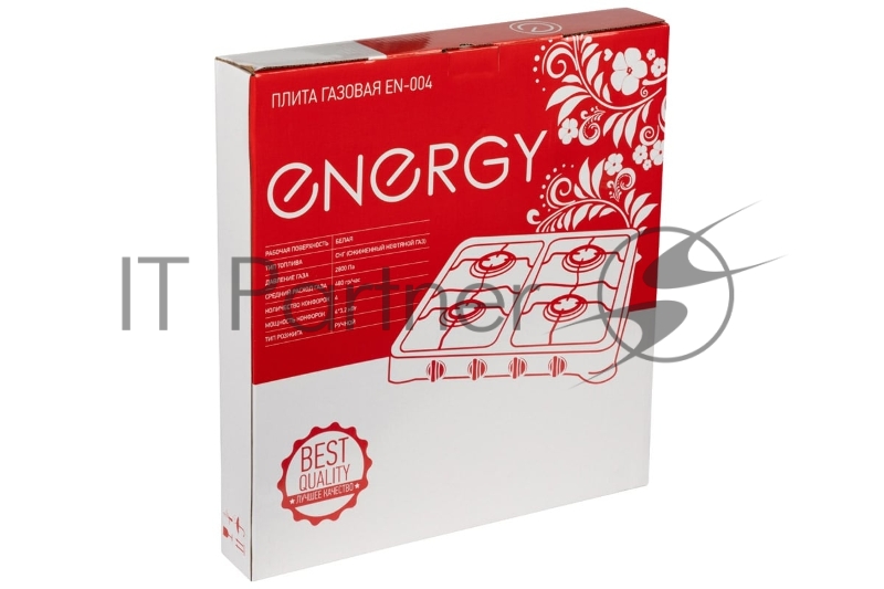 Плита настольная газовая Energy EN-004 белый, 12.8 кВт, газ, конфорки - 4, эмаль, поворотные переключатели