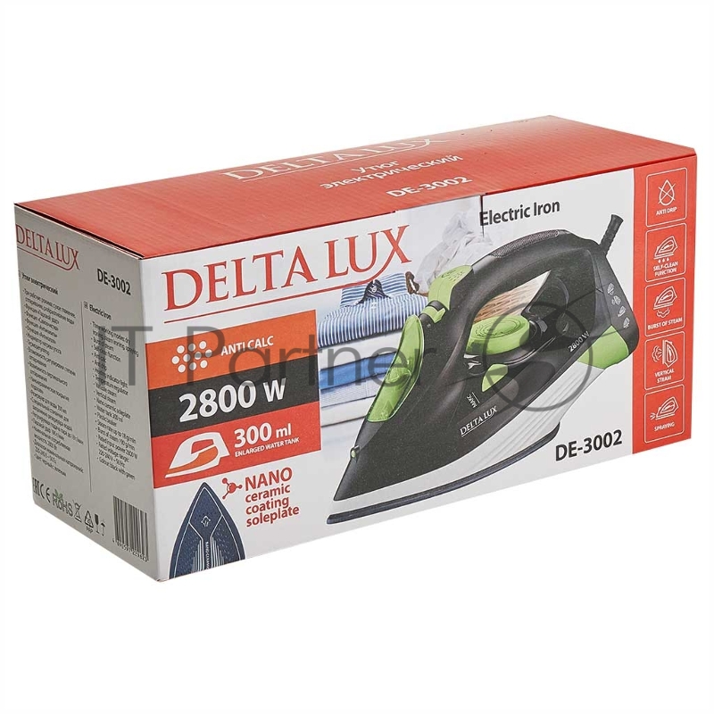 Утюг DELTA LUX DE-3002 черный с зеленым