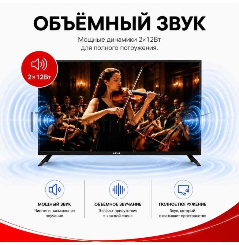 Телевизор AKAI 43 TA43BQ900 черный QLED UHD 60Hz Smart TV Салют ТВ 2GB/8GB