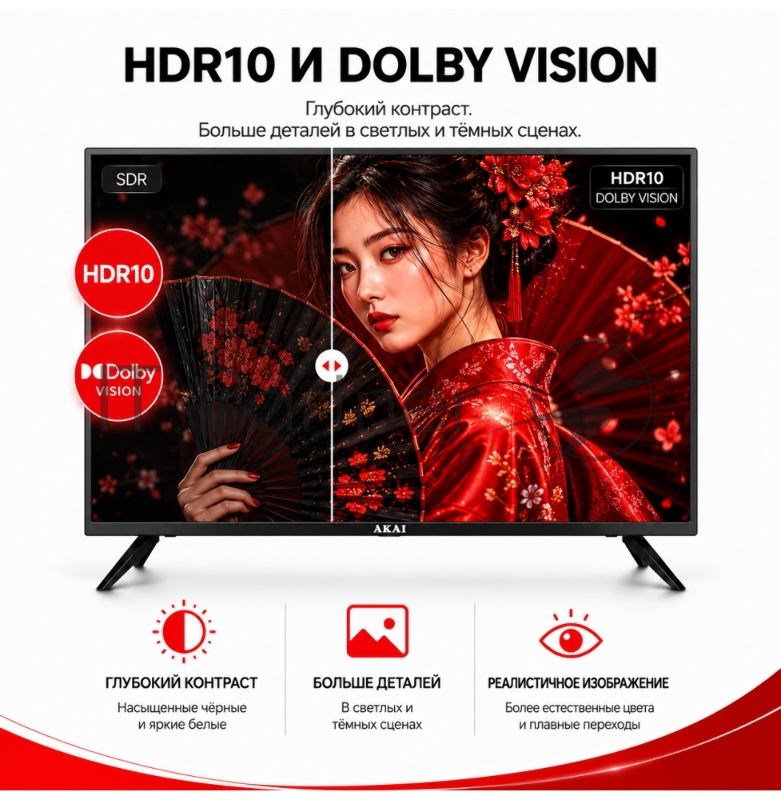Телевизор AKAI 43 TA43BQ900 черный QLED UHD 60Hz Smart TV Салют ТВ 2GB/8GB