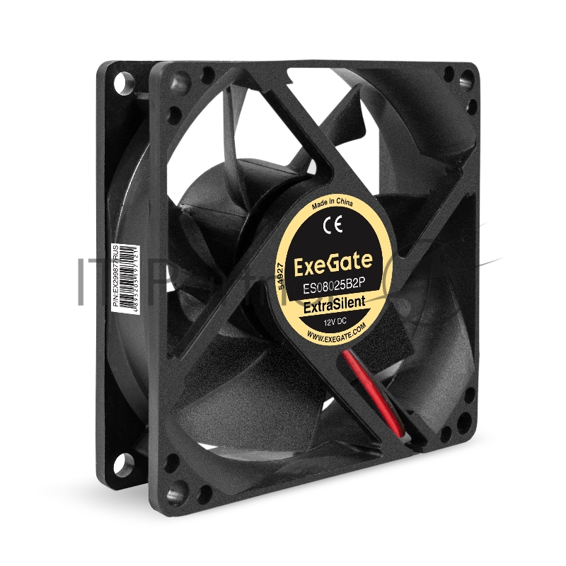 Вентилятор 12В DC ExeGate ExtraSilent ES08025B2P (80x80x25 мм, 2-Ball (двойной шарикоподшипник), 2pin, 2000RPM, 19dBA)