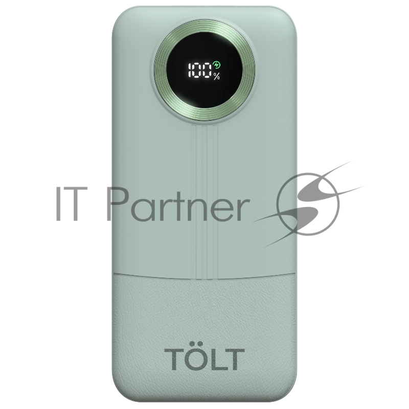 Портативный аккумулятор TOLT Lit KP128 Green, 10000mAh, 22,5W, fast charging and PD, green, CCC/ Powerbank TOLT Lit KP128 Green, 10000mAh, 22,5W, fast charging and PD, green, CCC