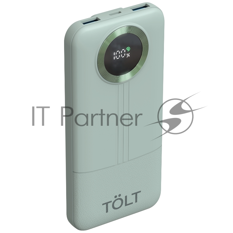 Портативный аккумулятор TOLT Lit KP128 Green, 10000mAh, 22,5W, fast charging and PD, green, CCC/ Powerbank TOLT Lit KP128 Green, 10000mAh, 22,5W, fast charging and PD, green, CCC