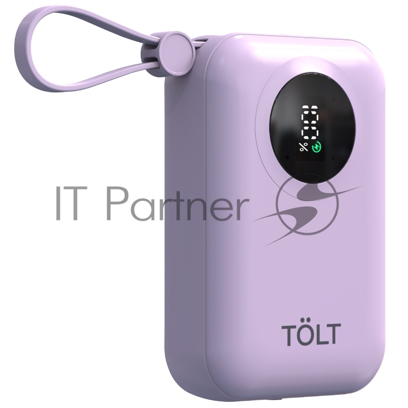 Портативный аккумулятор TOLT Lit LT-LM10T, 10000mAh, 22,5W, fast charging and PD, violet/ Powerbank TOLT Lit LT-LM10T, 10000mAh, 22,5W, fast charging and PD, violet
