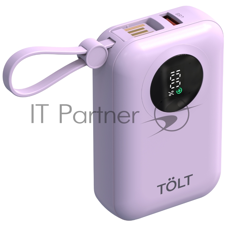 Портативный аккумулятор TOLT Lit LT-LM10T, 10000mAh, 22,5W, fast charging and PD, violet/ Powerbank TOLT Lit LT-LM10T, 10000mAh, 22,5W, fast charging and PD, violet