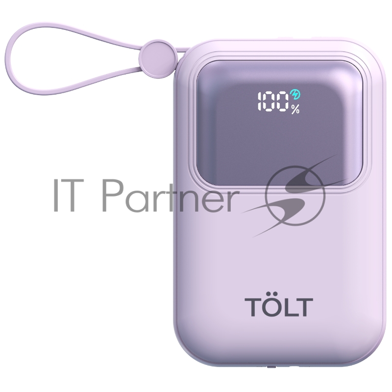 Портативный аккумулятор TOLT Lit LT-LL10T, 10000mAh, 22,5W, fast charging and PD, violet/ Powerbank TOLT Lit LT-LL10T, 10000mAh, 22,5W, fast charging and PD, violet