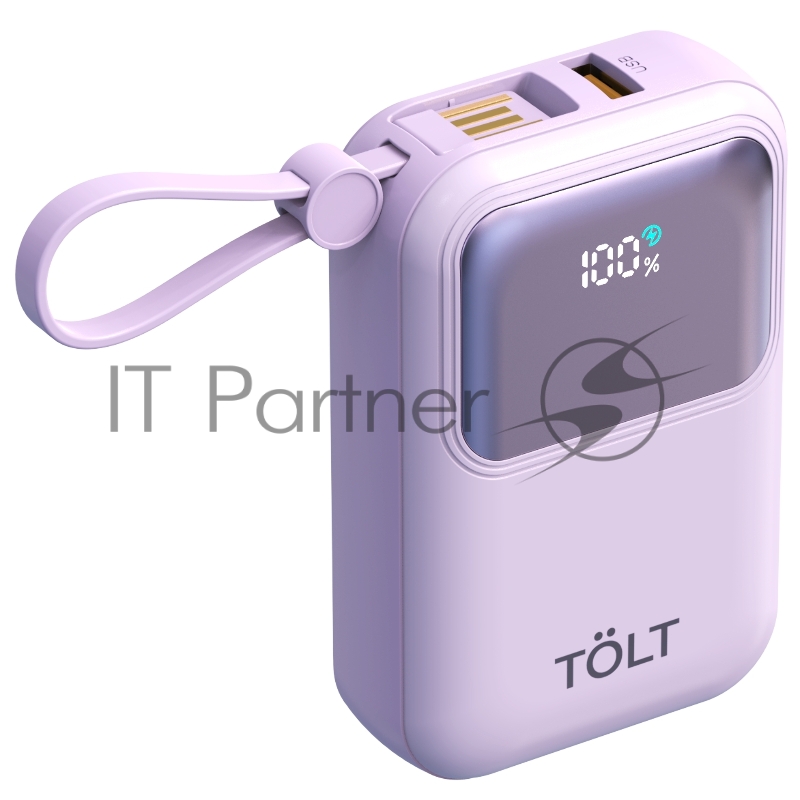 Портативный аккумулятор TOLT Lit LT-LL10T, 10000mAh, 22,5W, fast charging and PD, violet/ Powerbank TOLT Lit LT-LL10T, 10000mAh, 22,5W, fast charging and PD, violet