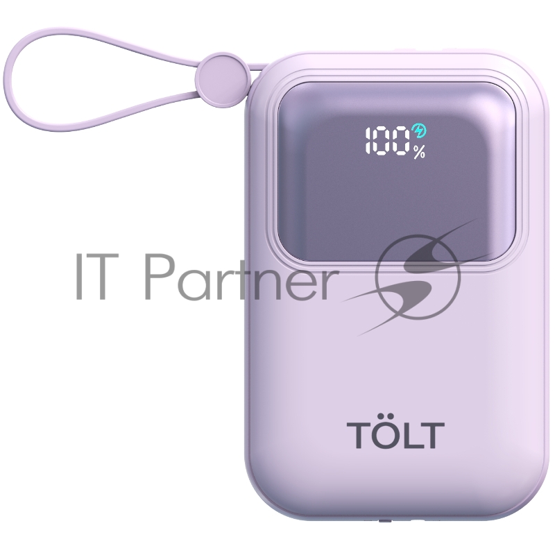 Портативный аккумулятор TOLT Lit LT-LL10T, 10000mAh, 22,5W, fast charging and PD, violet/ Powerbank TOLT Lit LT-LL10T, 10000mAh, 22,5W, fast charging and PD, violet