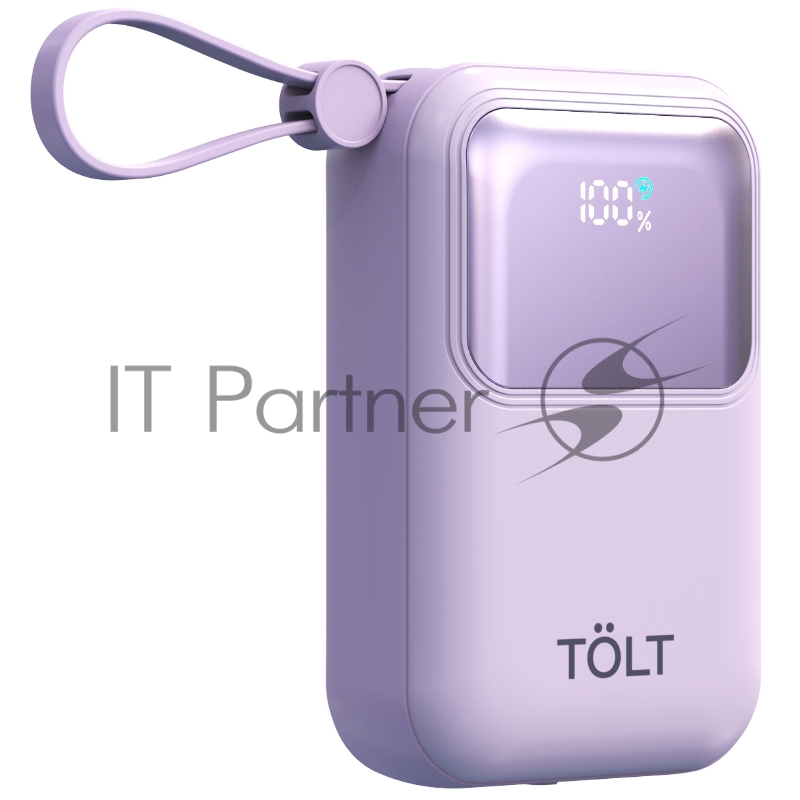 Портативный аккумулятор TOLT Lit LT-LL10T, 10000mAh, 22,5W, fast charging and PD, violet/ Powerbank TOLT Lit LT-LL10T, 10000mAh, 22,5W, fast charging and PD, violet