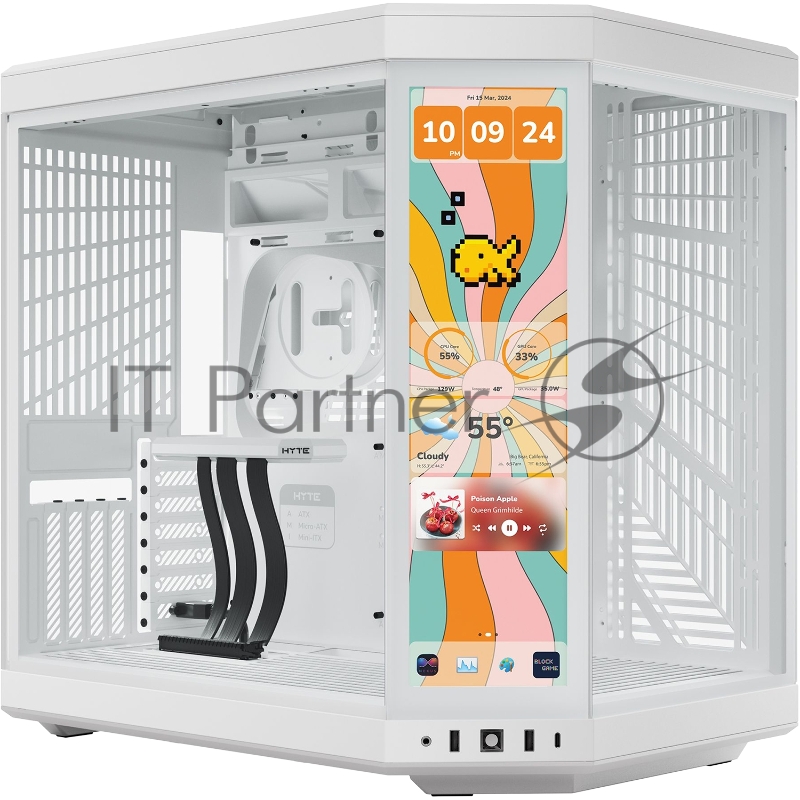 Корпус без блока питания Case HYTE Y70 Touch Infinite, Midi-Tower, TG, LCD, no fans, 2xUSB-A 3.2, 1xUSB Type-C, E-ATX, ATX, mATX, mITX White Snow