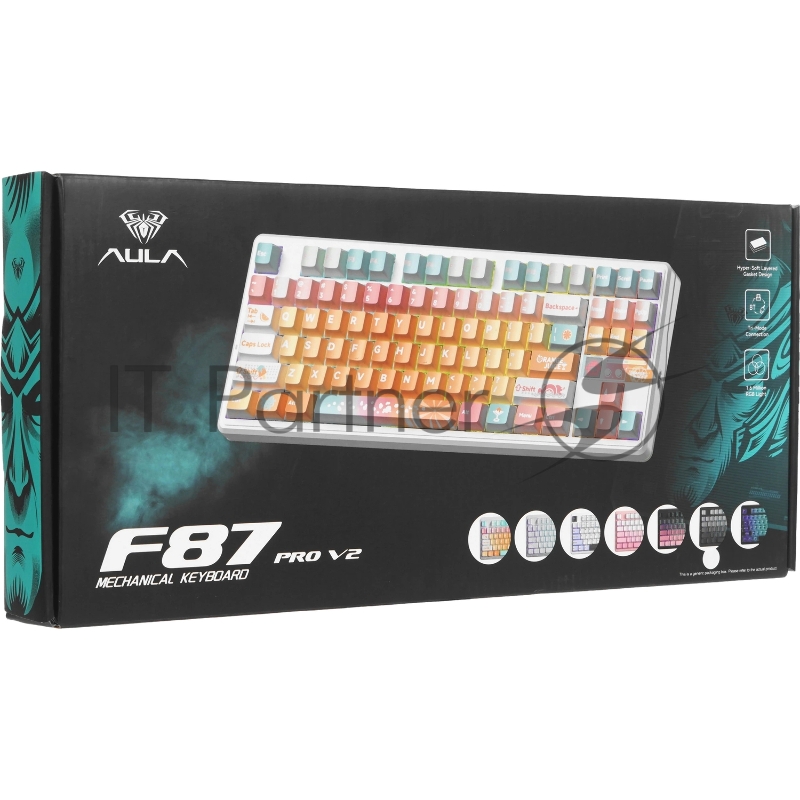 Беспроводная механическая клавиатура AULA F87Pro V2 Серый градиент, символы на бок. гранях, серые Greywood свитчи РУС (Bluetooth, 2.4 Гц)