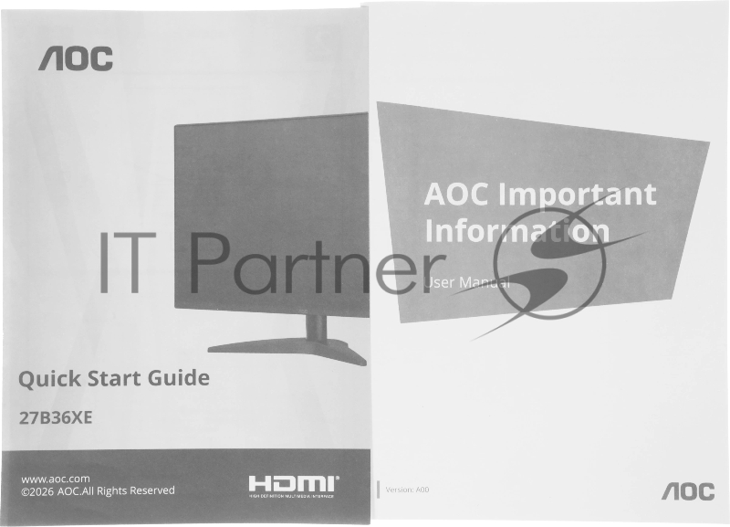 Монитор AOC 27 27B36XE черный IPS LED 16:9 HDMI матовая 300cd 178гр/178гр 1920x1080 144Hz VGA FHD 3.06кг