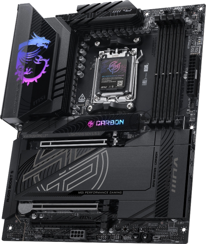 Материнская плата MSI MPG X870E CARBON MAX WIFI Socket AM5 AMD X870E 4xDDR5 ATX AC`97 8ch(7.1) 5Gigabit + 2.5Gigabit Ethernet RAID+HDMI