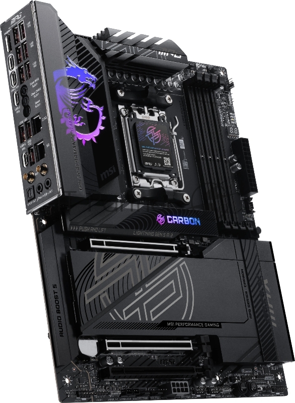 Материнская плата MSI MPG X870E CARBON MAX WIFI Socket AM5 AMD X870E 4xDDR5 ATX AC`97 8ch(7.1) 5Gigabit + 2.5Gigabit Ethernet RAID+HDMI