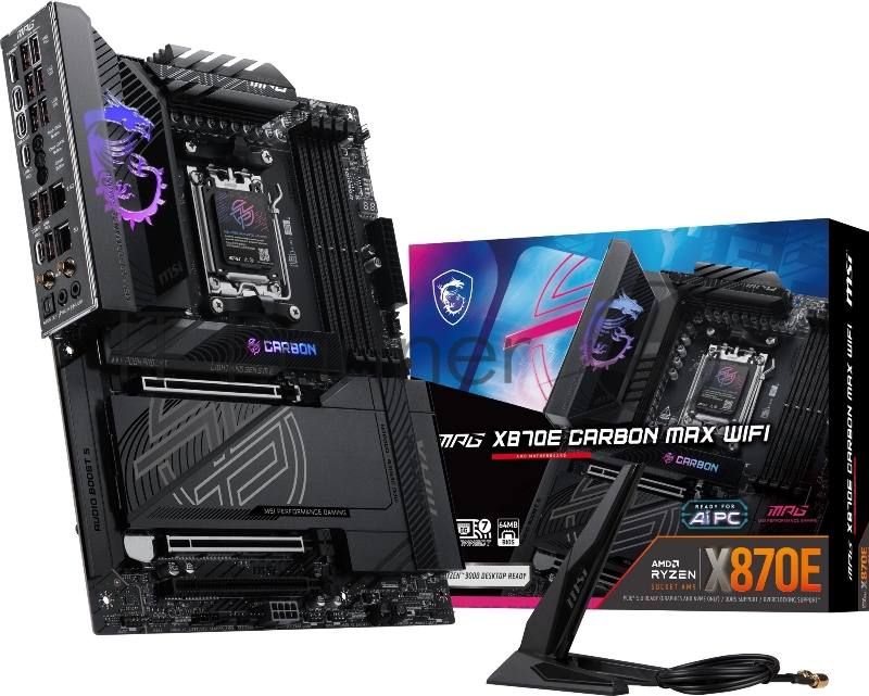 Материнская плата MSI MPG X870E CARBON MAX WIFI Socket AM5 AMD X870E 4xDDR5 ATX AC`97 8ch(7.1) 5Gigabit + 2.5Gigabit Ethernet RAID+HDMI