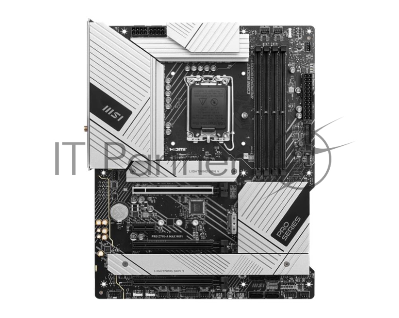 Материнская плата MSI PRO Z790-A MAX WIFI, LGA 1700, Intel Z790, 4xDDR5, 6xSATA, 4xM.2, 1xPCI-E 5.0 x16, 1xPCI-E 4.0 x16, 1xPCI-E 3.0 x16, 1xPCI-E x1, 1xHDMI, 1xDP, 1x2.5Gb LAN, 2xUSB-A 2.0, 2xUSB-A 3.2 Gen 1, 3xUSB-A 3.2 Gen 2, 1xUSB-C 3.2 Gen 2x2,
