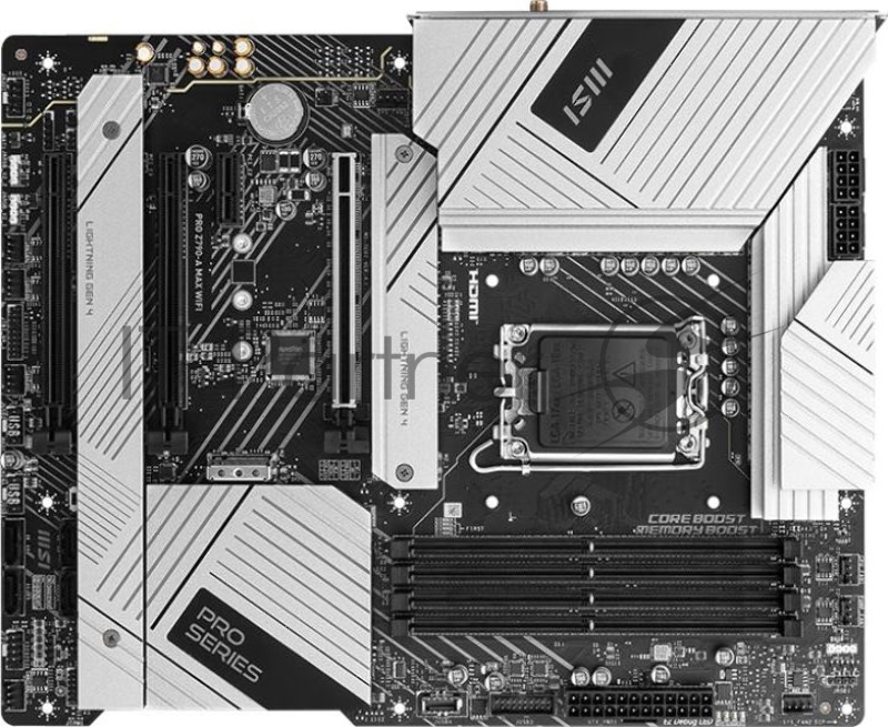 Материнская плата MSI PRO Z790-A MAX WIFI, LGA 1700, Intel Z790, 4xDDR5, 6xSATA, 4xM.2, 1xPCI-E 5.0 x16, 1xPCI-E 4.0 x16, 1xPCI-E 3.0 x16, 1xPCI-E x1, 1xHDMI, 1xDP, 1x2.5Gb LAN, 2xUSB-A 2.0, 2xUSB-A 3.2 Gen 1, 3xUSB-A 3.2 Gen 2, 1xUSB-C 3.2 Gen 2x2,