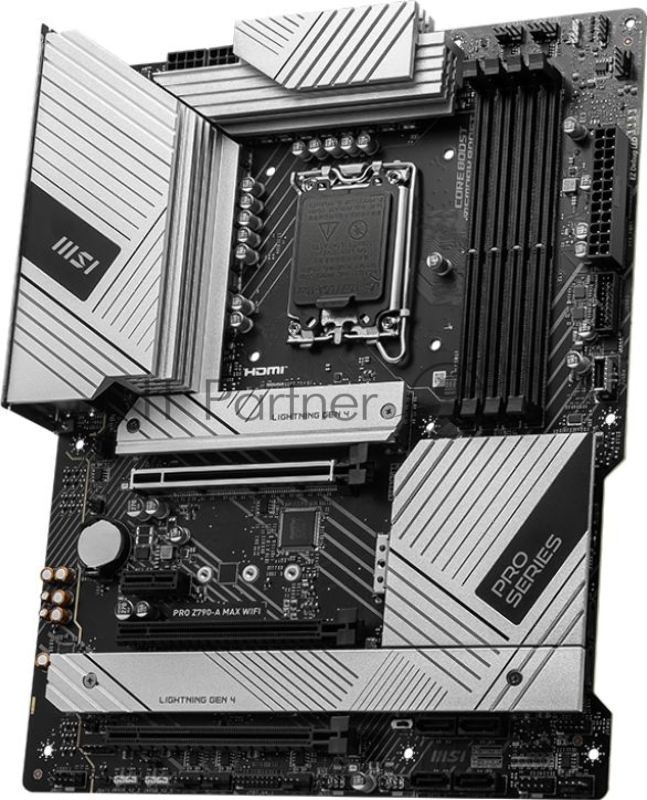 Материнская плата MSI PRO Z790-A MAX WIFI, LGA 1700, Intel Z790, 4xDDR5, 6xSATA, 4xM.2, 1xPCI-E 5.0 x16, 1xPCI-E 4.0 x16, 1xPCI-E 3.0 x16, 1xPCI-E x1, 1xHDMI, 1xDP, 1x2.5Gb LAN, 2xUSB-A 2.0, 2xUSB-A 3.2 Gen 1, 3xUSB-A 3.2 Gen 2, 1xUSB-C 3.2 Gen 2x2,