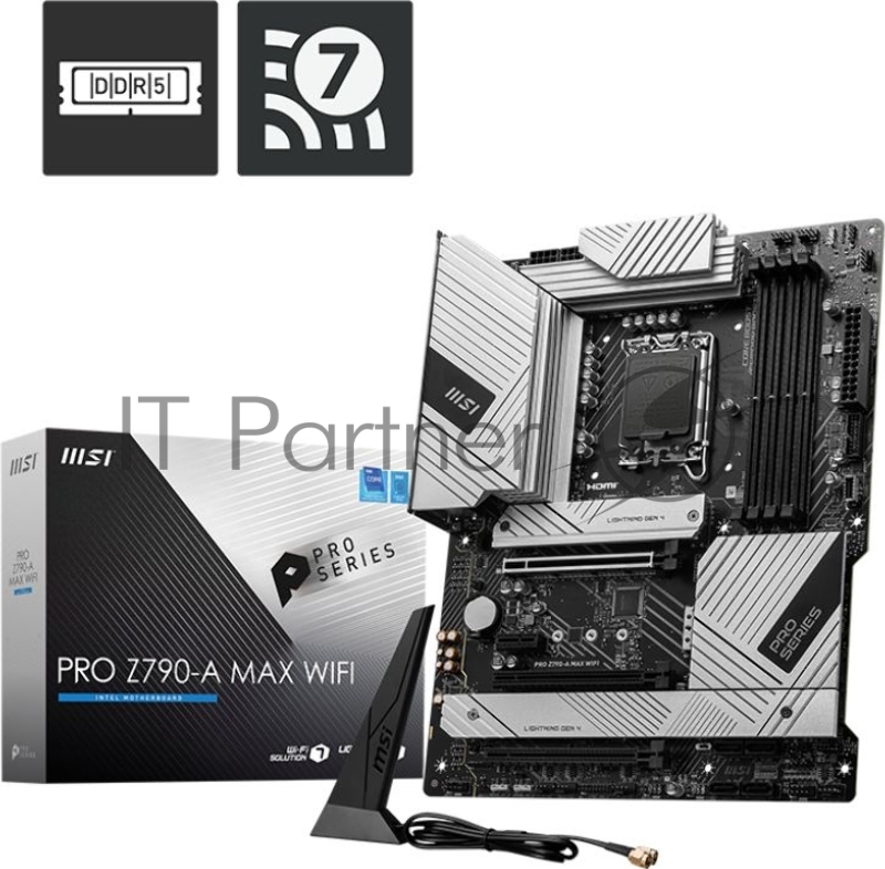 Материнская плата MSI PRO Z790-A MAX WIFI, LGA 1700, Intel Z790, 4xDDR5, 6xSATA, 4xM.2, 1xPCI-E 5.0 x16, 1xPCI-E 4.0 x16, 1xPCI-E 3.0 x16, 1xPCI-E x1, 1xHDMI, 1xDP, 1x2.5Gb LAN, 2xUSB-A 2.0, 2xUSB-A 3.2 Gen 1, 3xUSB-A 3.2 Gen 2, 1xUSB-C 3.2 Gen 2x2,